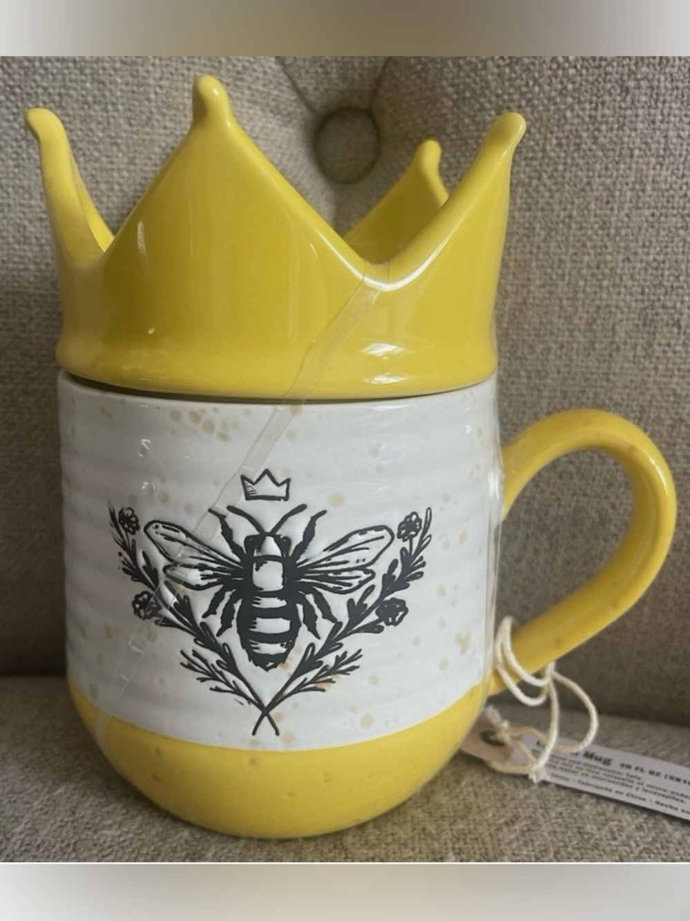 The Speckled Bee Collection Lidded Ceramic Mug w/ Crown Lid - Queen Bee